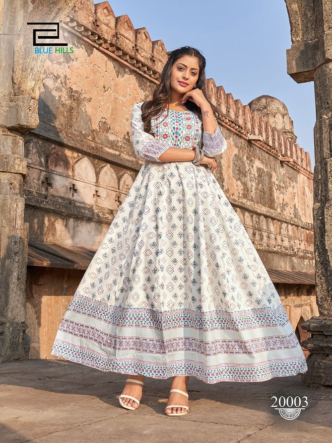 Blue Hills Up To Date 20 Long Printed Designer Wear Wholesale Anarkali Kurtis Catalog